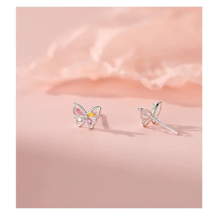 Rainbow Zircon Butterfly Stud Earrings