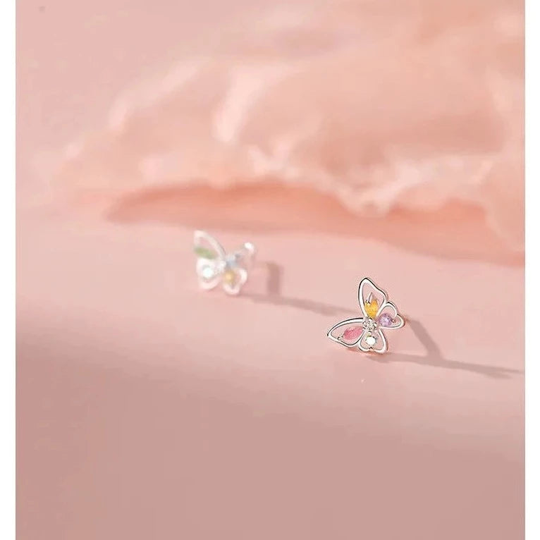 Rainbow Zircon Butterfly Stud Earrings