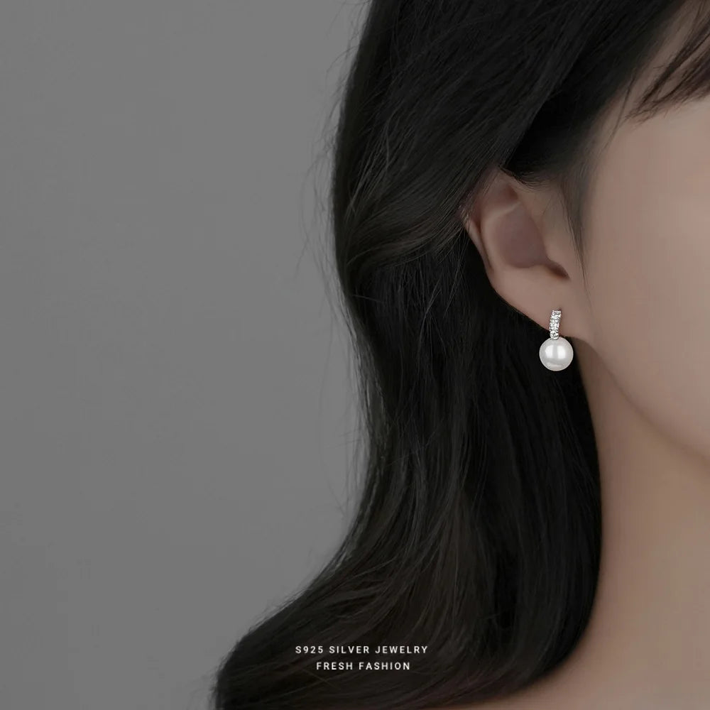 Pearl Drop Huggie Earrings