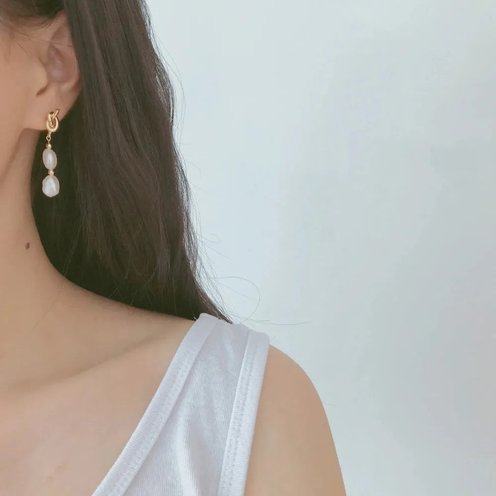 Baroque Pearl Drop Stud Earrings