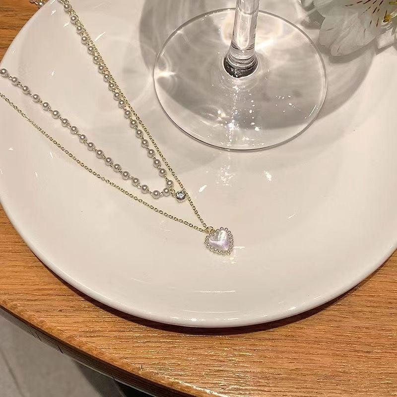 Pearl Heart Layered Necklace
