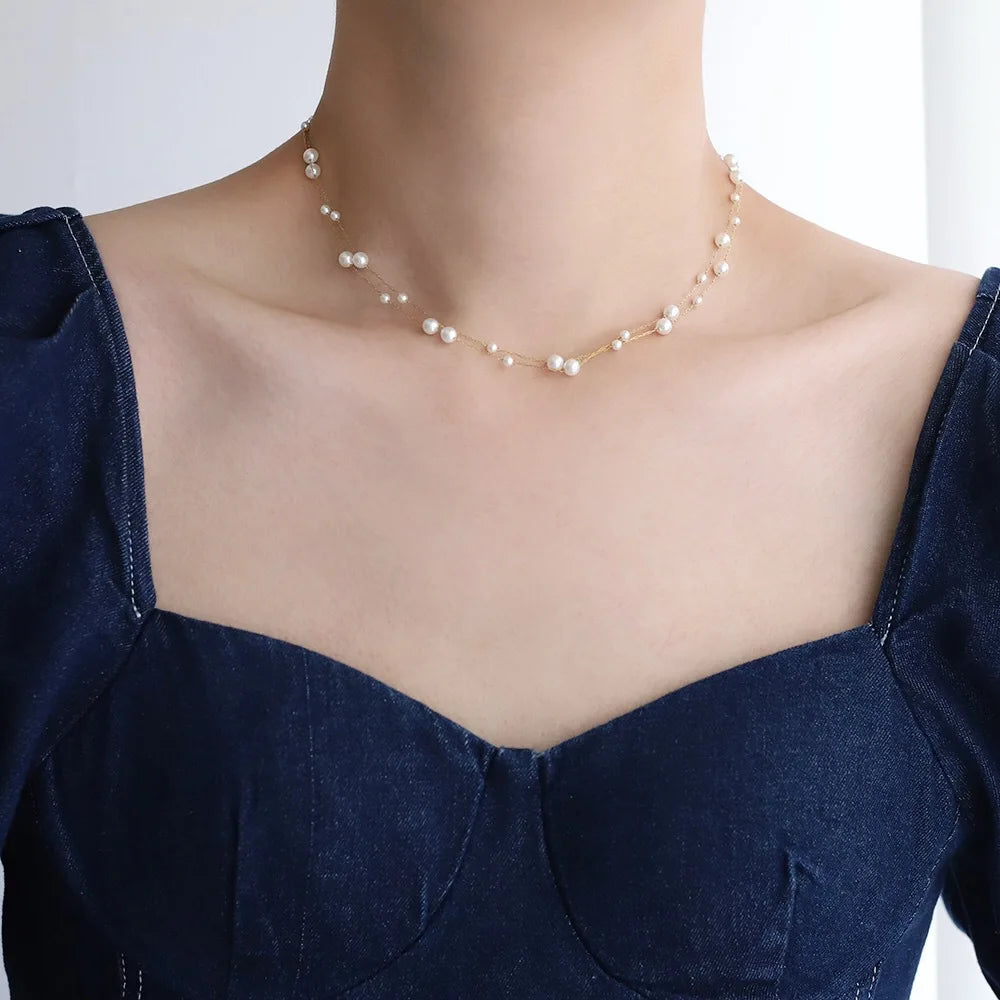Beaded Alternating Pearl Layered Necklace