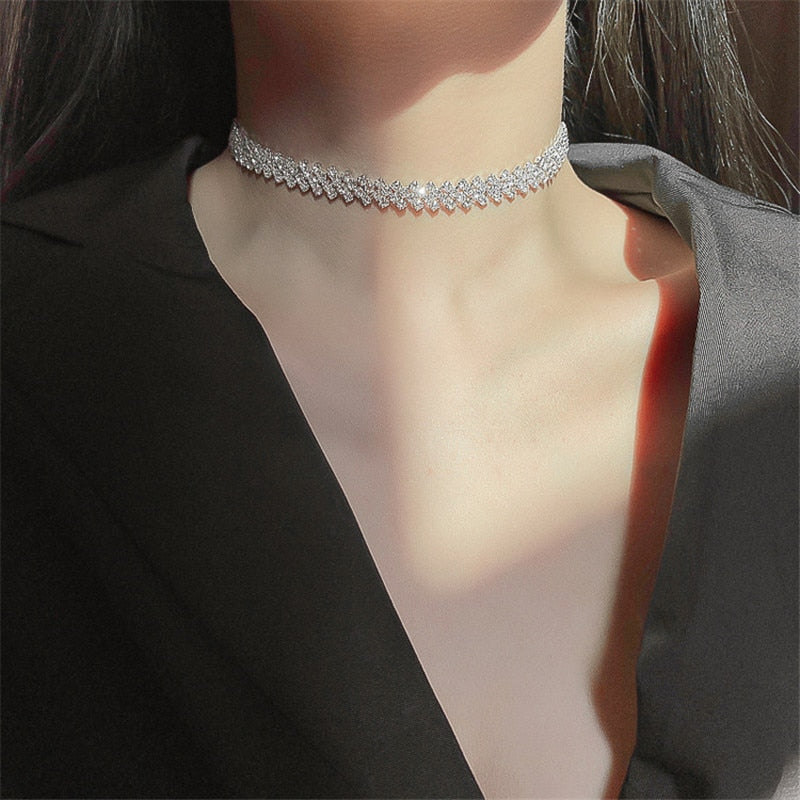 Silver Cubic Zirconia Choker Necklace