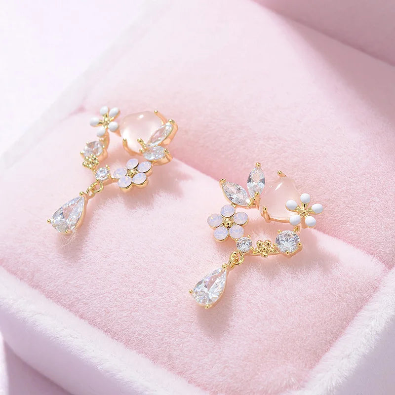 Sakura Pink Heart Stud Earrings