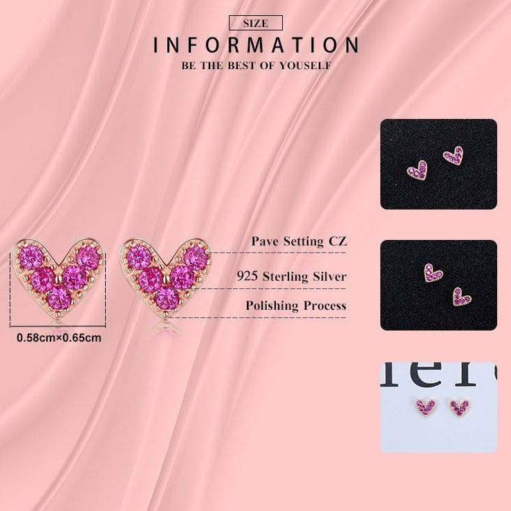 Mini Pink Heart Stud (925 Silver)