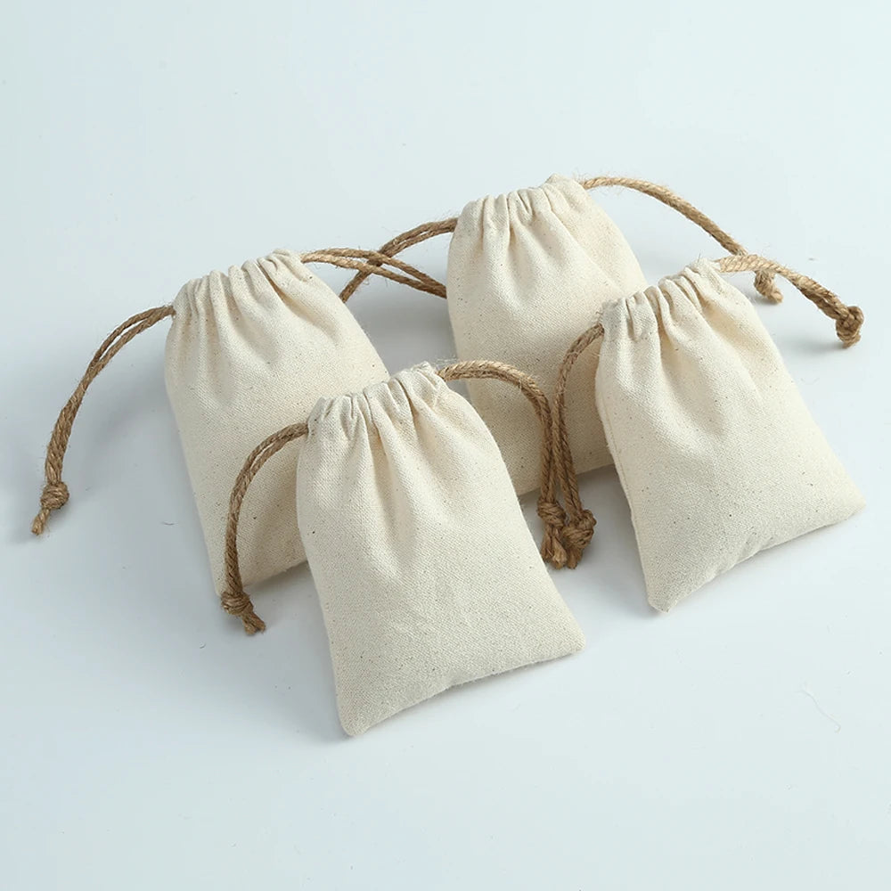 Rustic Cotton Drawstring Pouch (10 Pieces)