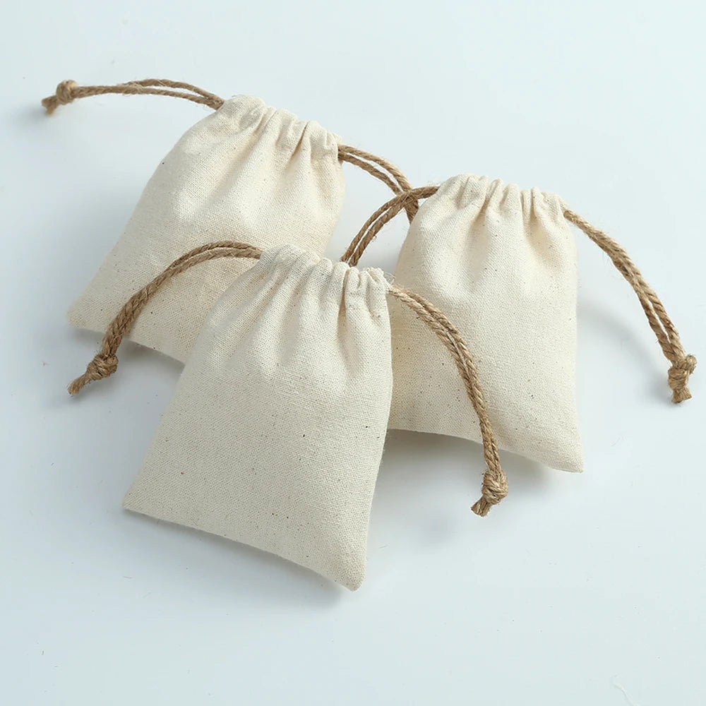 Rustic Cotton Drawstring Pouch (10 Pieces)