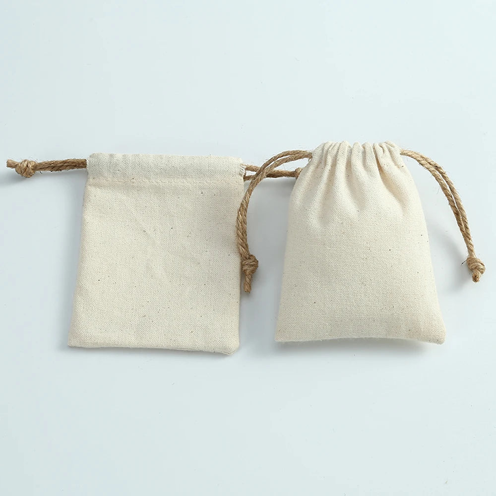 Rustic Cotton Drawstring Pouch (10 Pieces)