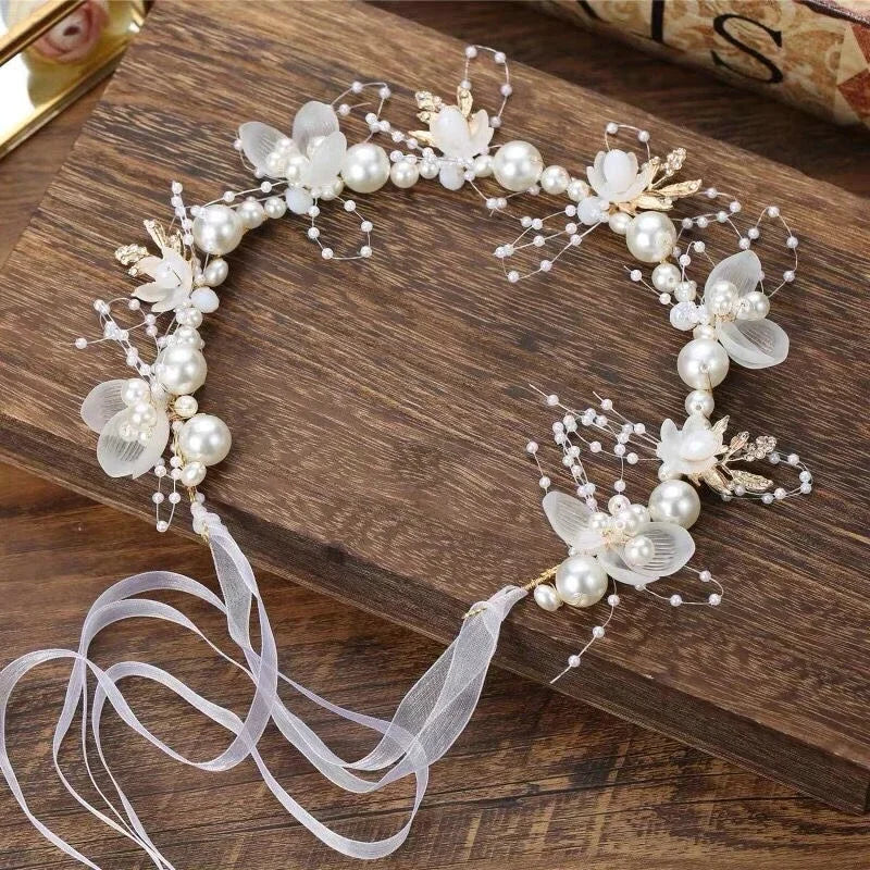 Bridal Flower Self-Tie Ribbon Headband