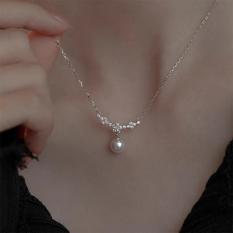 Cubic Zirconia Pearl Drop Necklace