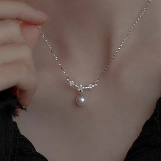 Cubic Zirconia Pearl Drop Necklace