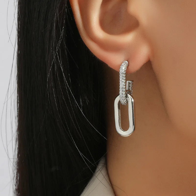 Pave Double Link Stud Earrings