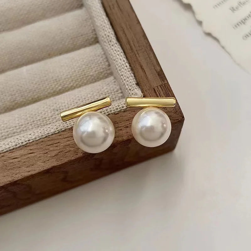 French Minimalist Pearl Stud Earrings