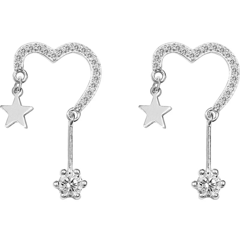 Pentagram Heart Tassel Stud Earrings