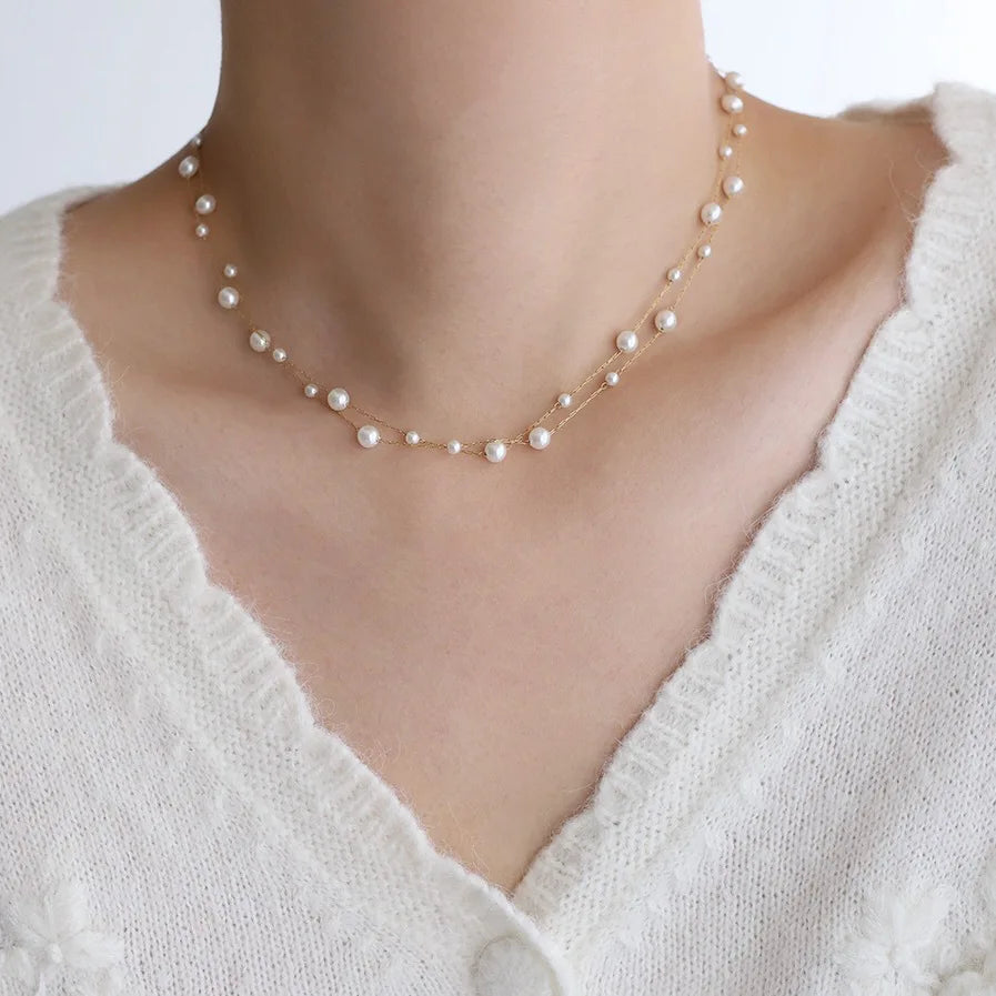 Beaded Alternating Pearl Layered Necklace