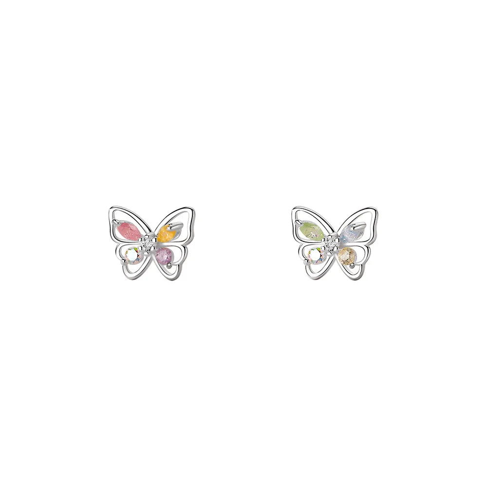 Rainbow Zircon Butterfly Stud Earrings