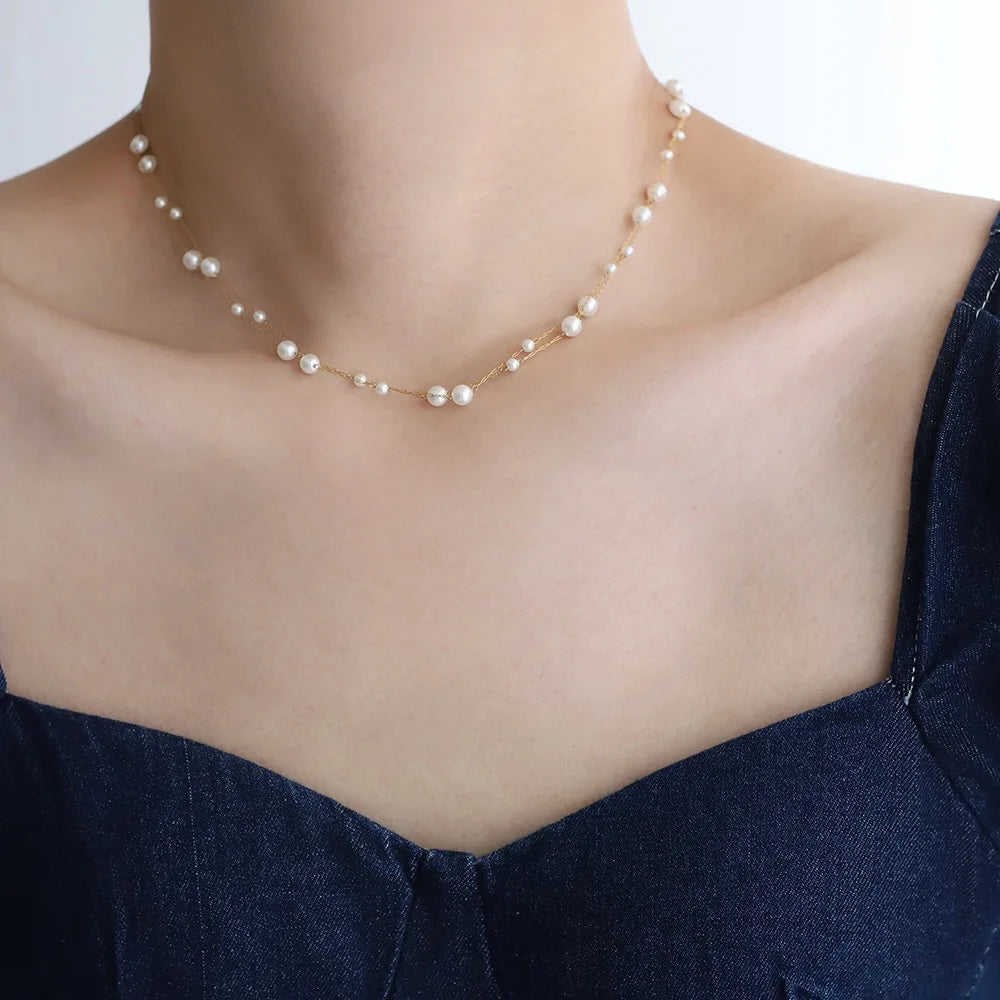 Beaded Alternating Pearl Layered Necklace