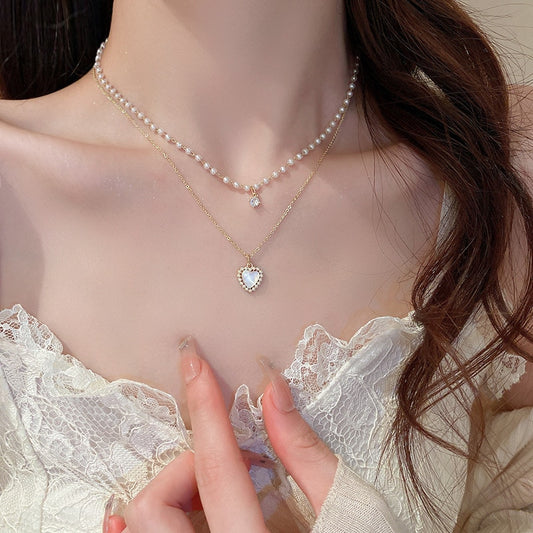 Pearl Heart Layered Necklace