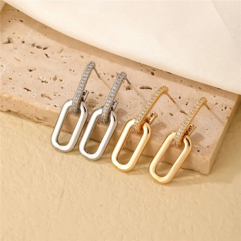 Pave Double Link Stud Earrings