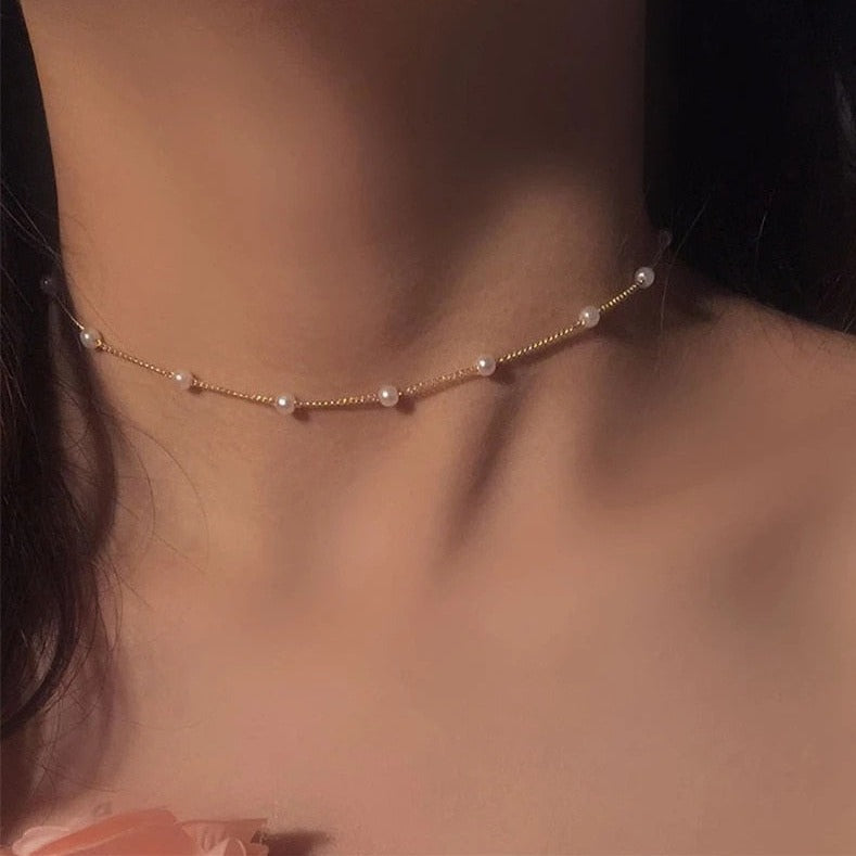 Dainty Pearl Choker Necklace