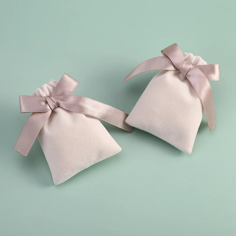 Pink Ribbon Velvet Pouch (10 Pieces)