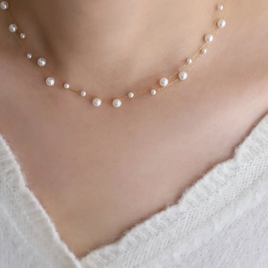 Beaded Alternating Pearl Layered Necklace