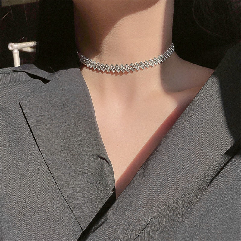 Silver Cubic Zirconia Choker Necklace