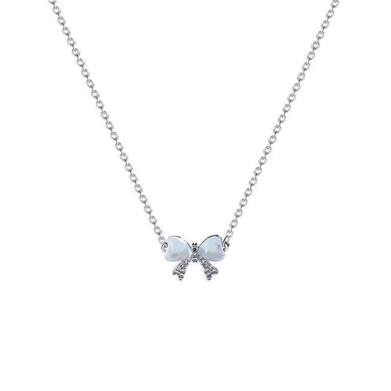 Romantic Opal Bow Necklace